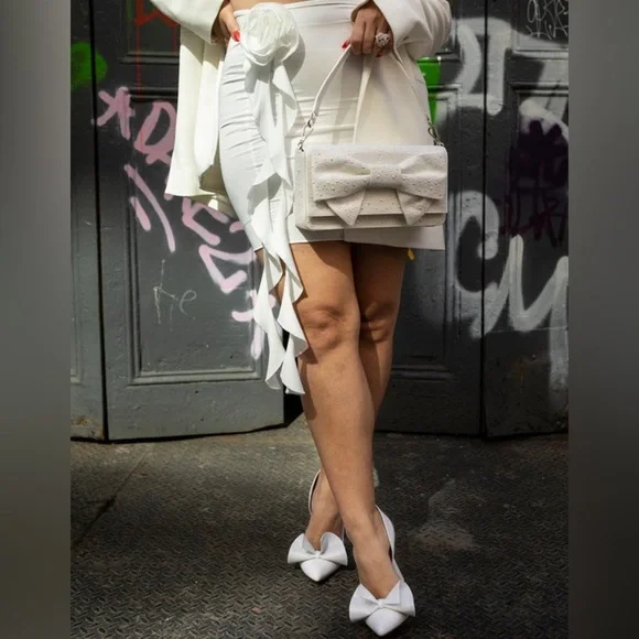 Betsey Johnson White Glitter Heels with Bow - Picture 5 of 5